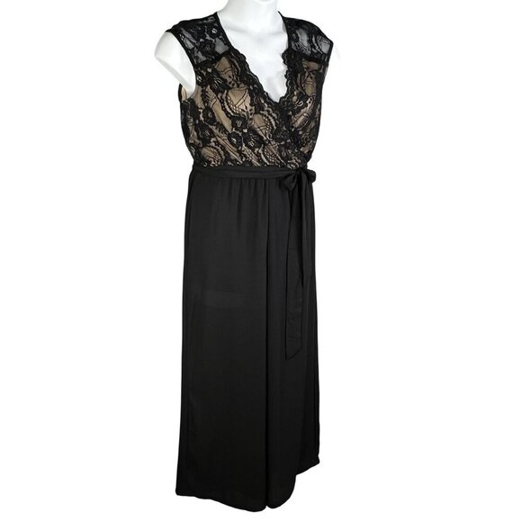 Worthington Womens S Black Lace Bodice Cap Sleeve Wide Leg Jumpsuit Stretchy - Picture 8 of 16